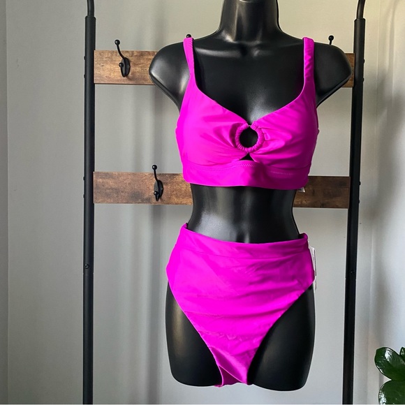 BAR III women’s Banded Bikini Top & Bottoms in neon orchid mixed sizes L/XL NEW - Picture 3 of 7